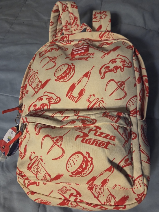 Loungefly Handbags - Disney Loungefly Pizza Planet Canvas Backpack w/Pizza Planet Antibac Case NWOT